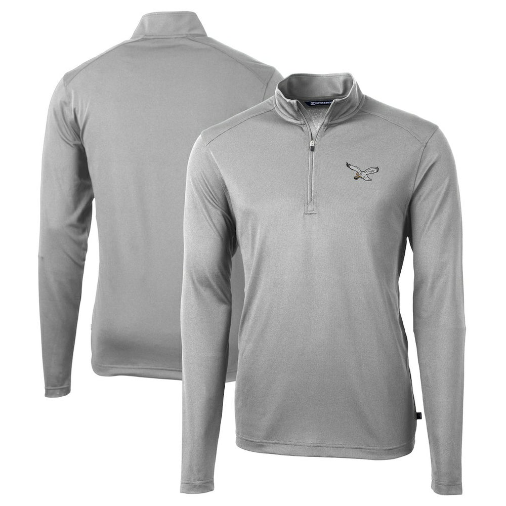 Philadelphia Eagles Cutter & Buck Virtue Eco Pique Recycled Quarter-Zip Pullover Silver - NFL