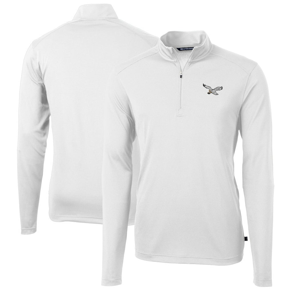 Philadelphia Eagles Cutter & Buck Virtue Eco Pique Recycled Quarter-Zip Pullover White - NFL