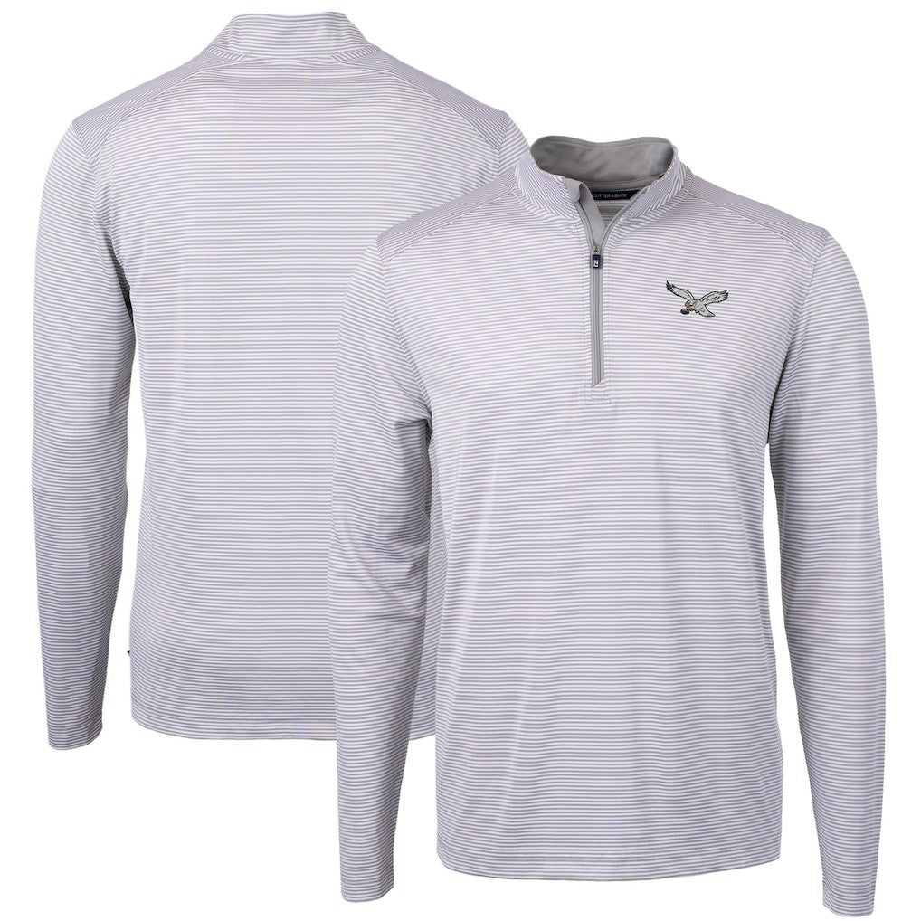 Philadelphia Eagles Cutter & Buck Virtue Eco Pique Micro Stripe Recycled Quarter-Zip Pullover Top White - NFL
