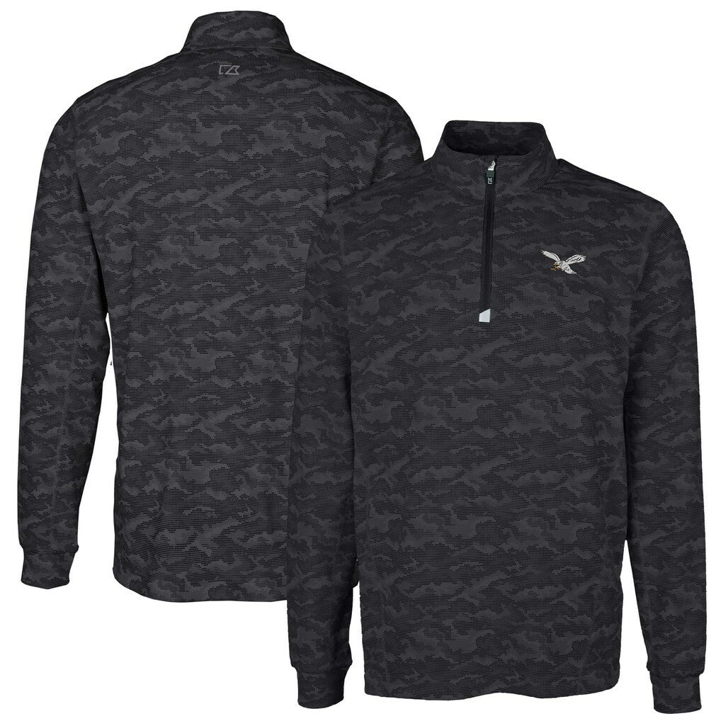 Philadelphia Eagles Cutter & Buck Traverse Camo Print Stretch Quarter-Zip Pullover Black - NFL