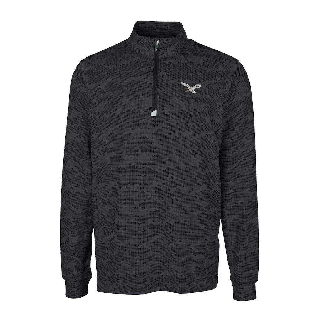 Philadelphia Eagles Cutter & Buck Traverse Camo Print Stretch Quarter-Zip Pullover Black - NFL