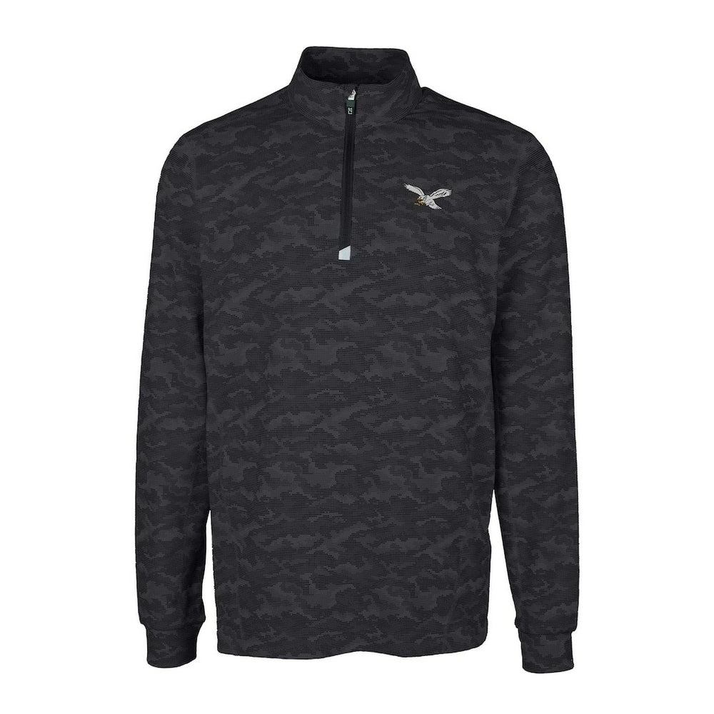 Philadelphia Eagles Cutter & Buck Traverse Camo Print Stretch Quarter-Zip Pullover Black - NFL