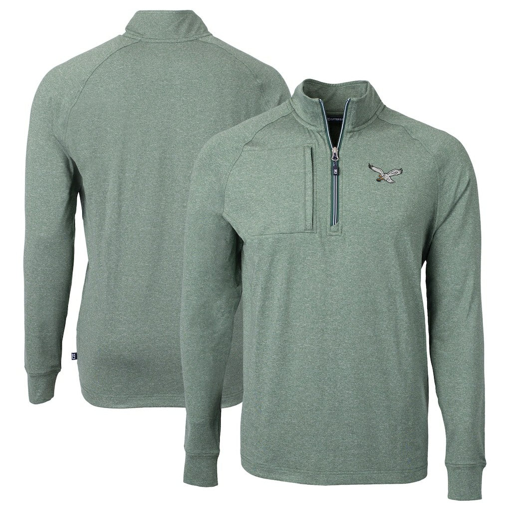 Philadelphia Eagles Cutter & Buck Adapt Eco Knit Heathered Recycled Quarter-Zip Pullover Heather Green - NFL