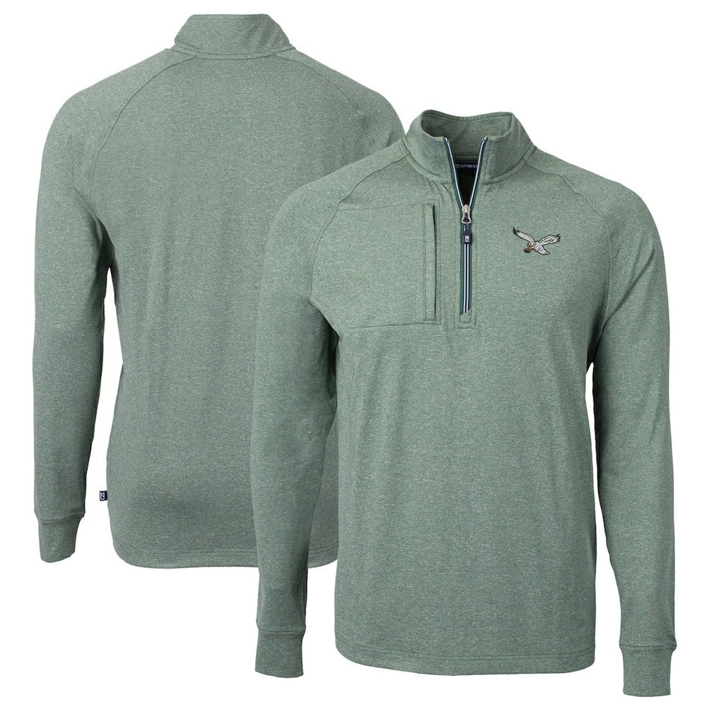 Philadelphia Eagles Cutter & Buck Adapt Eco Knit Heathered Recycled Quarter-Zip Pullover Heather Green - NFL