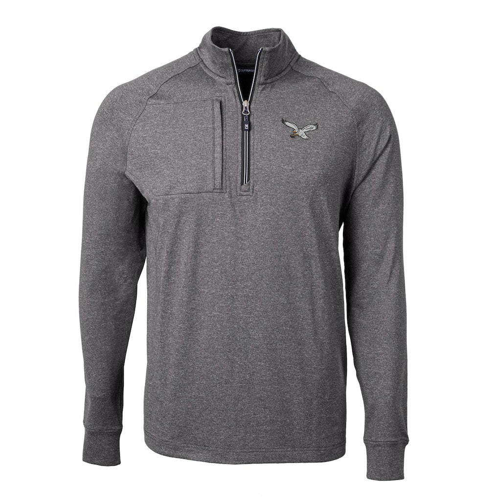 Philadelphia Eagles Cutter & Buck Adapt Eco Knit Heathered Recycled Quarter-Zip Pullover Heather Black - NFL