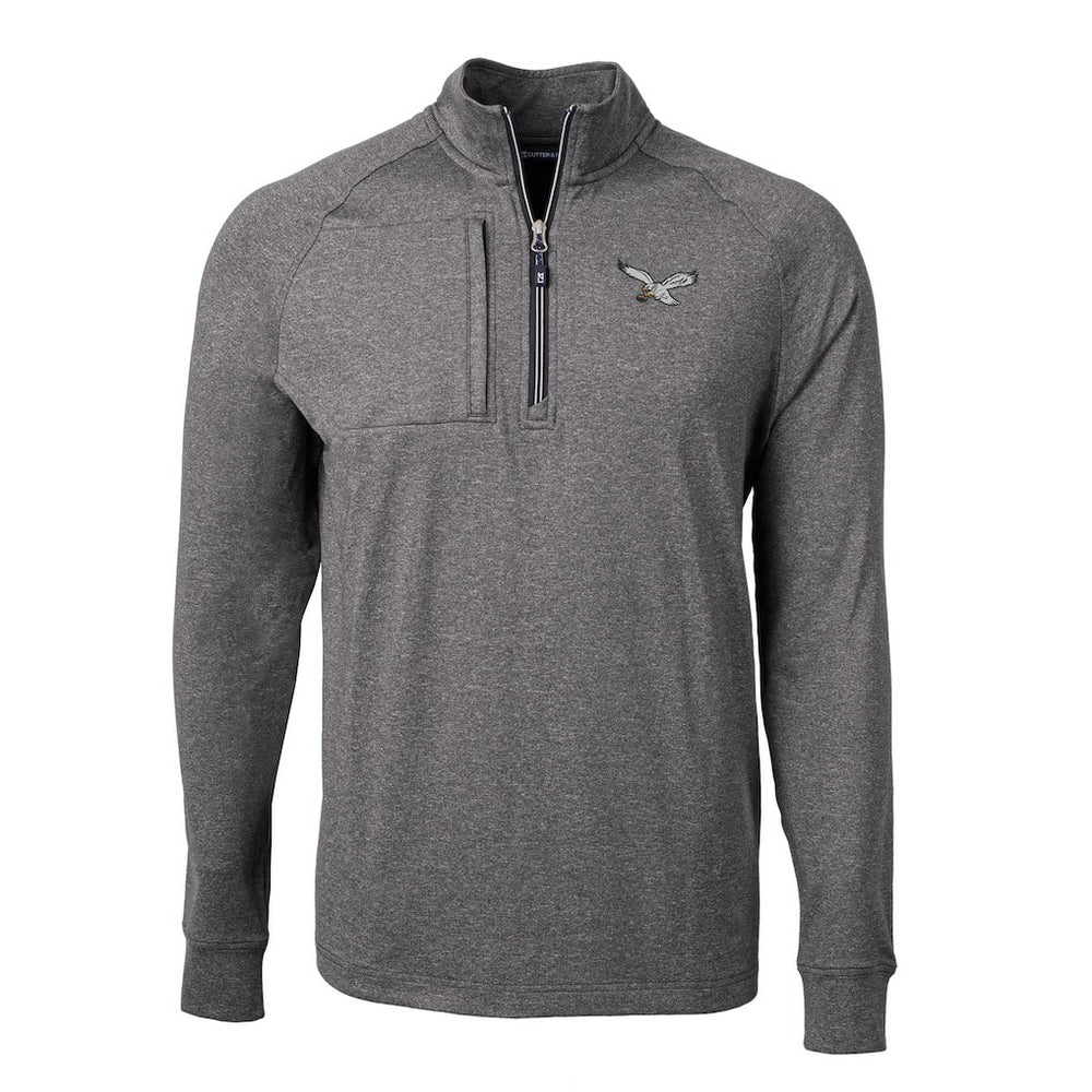 Philadelphia Eagles Cutter & Buck Adapt Eco Knit Heathered Recycled Quarter-Zip Pullover Heather Black - NFL