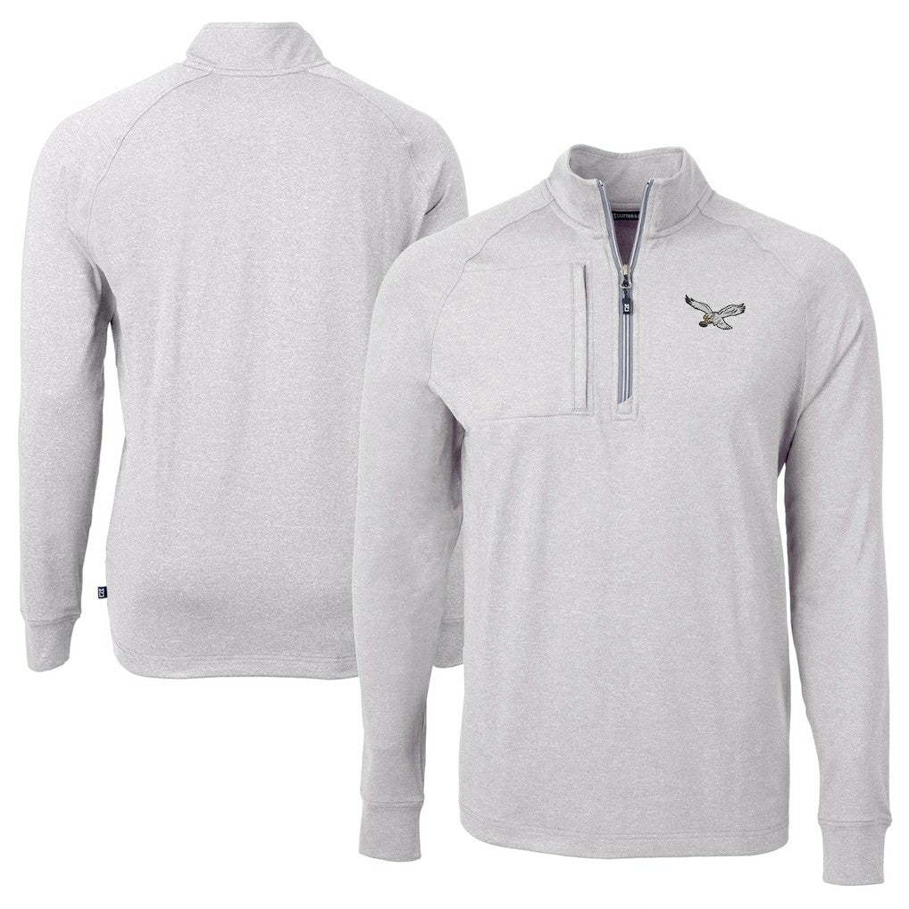 Philadelphia Eagles Cutter & Buck Adapt Eco Knit Heathered Recycled Quarter-Zip Pullover Heather Gray - NFL