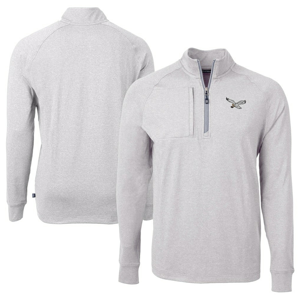 Philadelphia Eagles Cutter & Buck Adapt Eco Knit Heathered Recycled Quarter-Zip Pullover Heather Gray - NFL