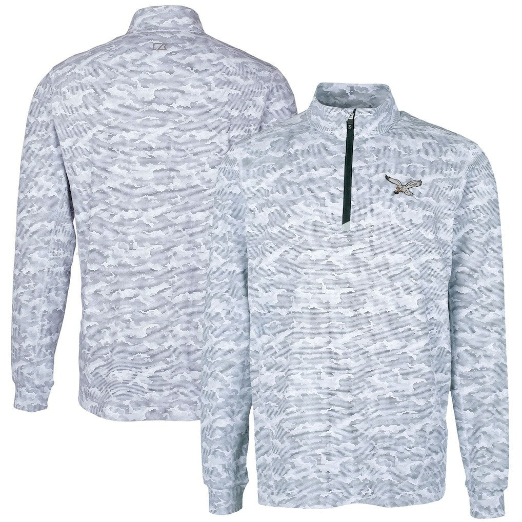Philadelphia Eagles Cutter & Buck Traverse Camo Print Stretch Quarter-Zip Pullover Charcoal - NFL