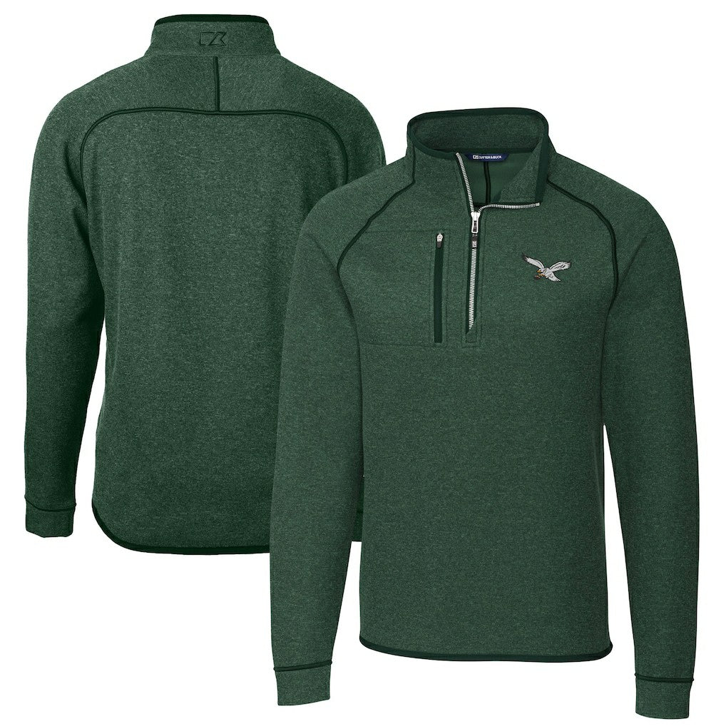 Philadelphia Eagles Cutter & Buck Mainsail Sweater-Knit Half-Zip Pullover Jacket Heather Green - NFL