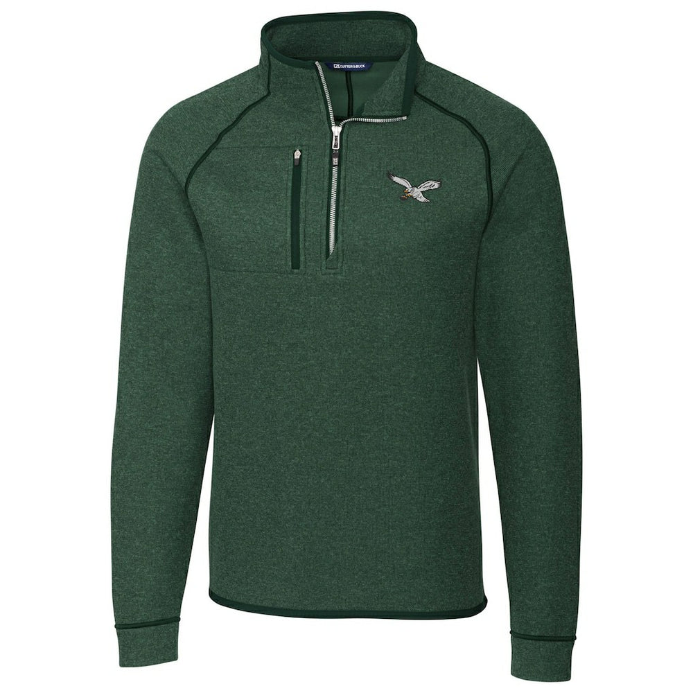 Philadelphia Eagles Cutter & Buck Mainsail Sweater-Knit Half-Zip Pullover Jacket Heather Green - NFL