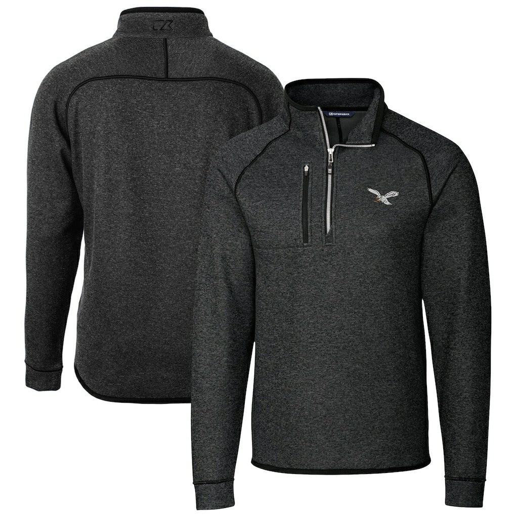 Philadelphia Eagles Cutter & Buck Mainsail Sweater-Knit Half-Zip Pullover Jacket Heather Charcoal - NFL