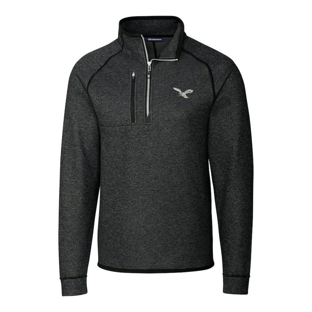 Philadelphia Eagles Cutter & Buck Mainsail Sweater-Knit Half-Zip Pullover Jacket Heather Charcoal - NFL