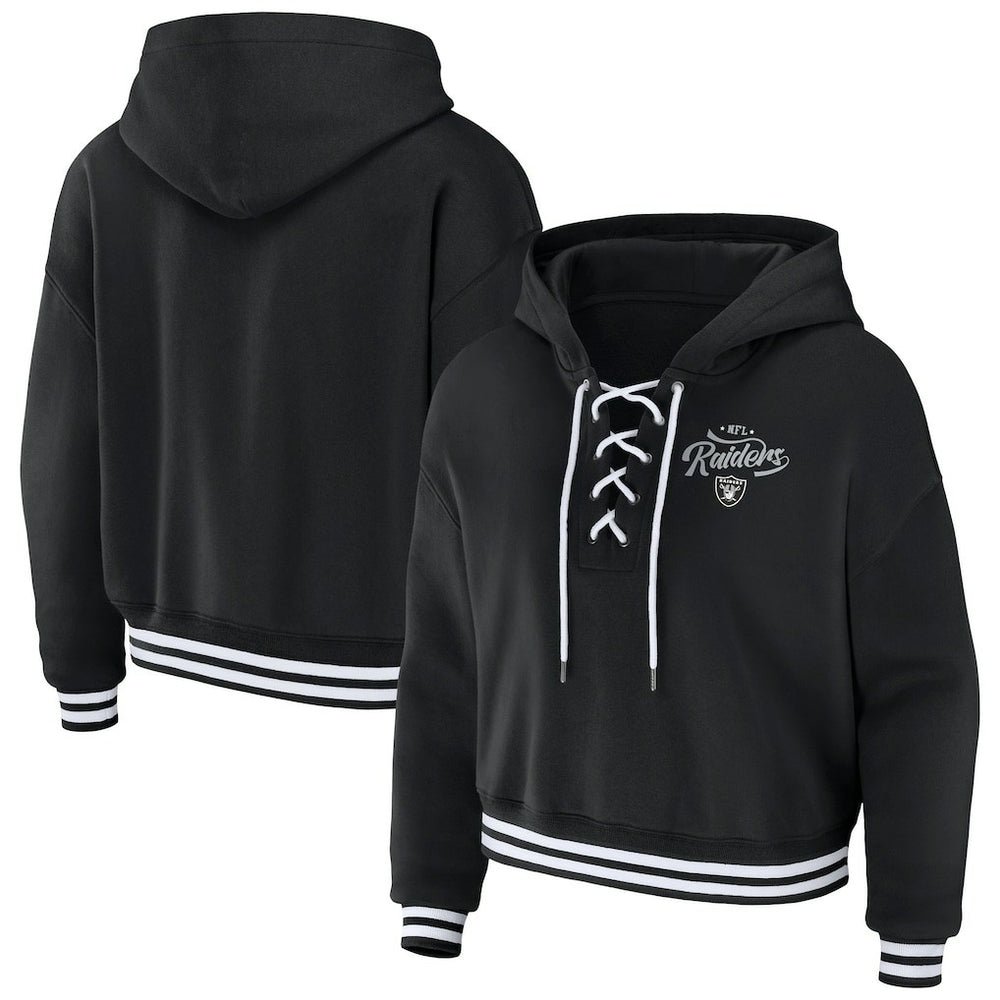 Las Vegas Raiders WEAR by Erin Andrews Women's Lace-Up Pullover Hoodie Black - NFL