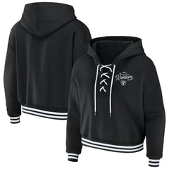 Las Vegas Raiders WEAR by Erin Andrews Women's Lace-Up Pullover Hoodie Black - NFL