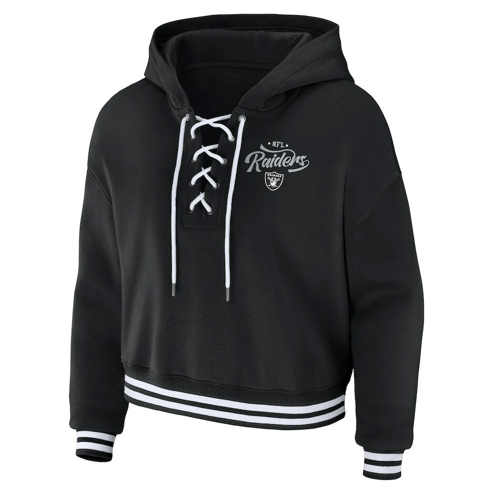 Las Vegas Raiders WEAR by Erin Andrews Women's Lace-Up Pullover Hoodie Black - NFL