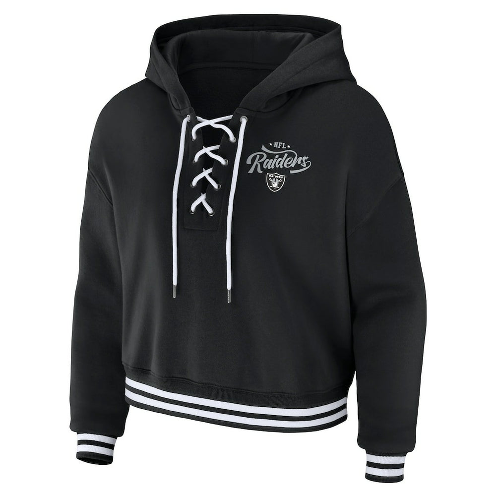 Las Vegas Raiders WEAR by Erin Andrews Women's Lace-Up Pullover Hoodie Black - NFL