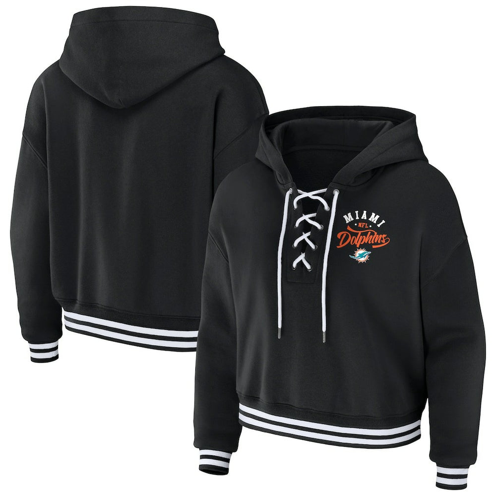 Miami Dolphins WEAR by Erin Andrews Women's Lace-Up Pullover Hoodie Black - NFL
