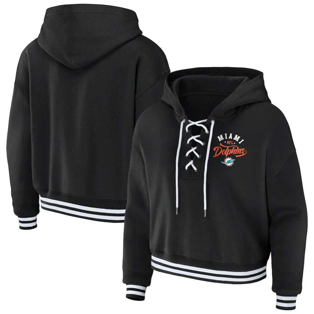 Miami Dolphins WEAR by Erin Andrews Women's Lace-Up Pullover Hoodie Black - NFL