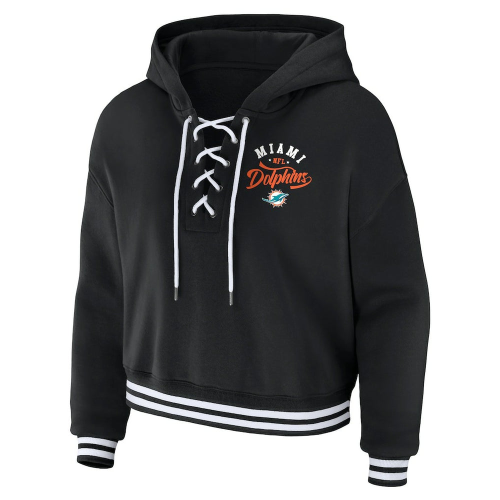 Miami Dolphins WEAR by Erin Andrews Women's Lace-Up Pullover Hoodie Black - NFL