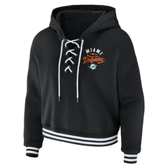 Miami Dolphins WEAR by Erin Andrews Women's Lace-Up Pullover Hoodie Black - NFL