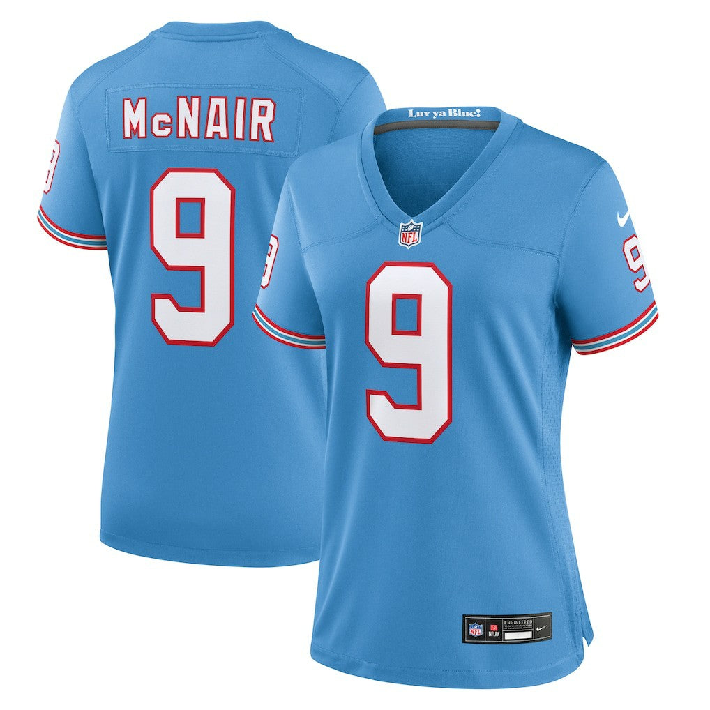 Steve McNair Tennessee Titans Women's Oilers Throwback Retired Player Game Jersey Light Blue - Nike