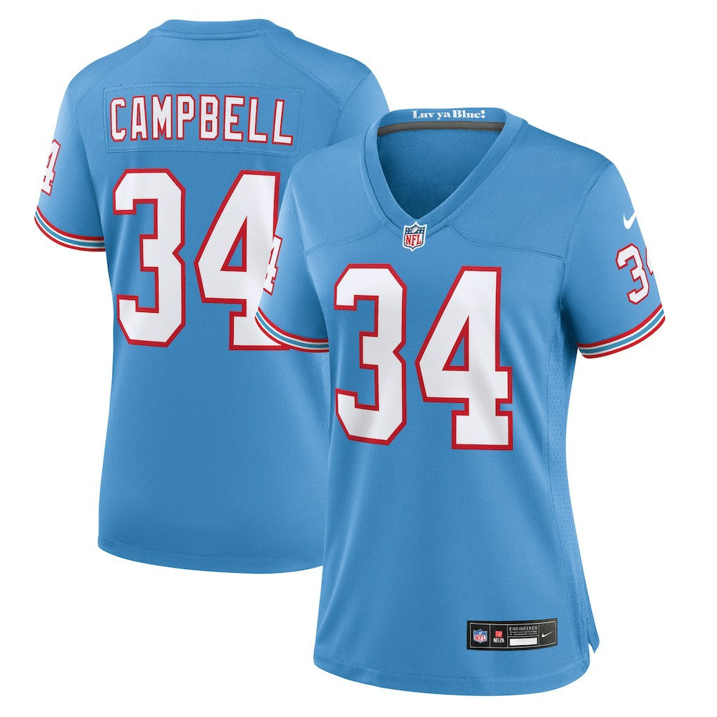 Earl Campbell Tennessee Titans Women's Oilers Throwback Retired Player Game Jersey Light Blue - Nike