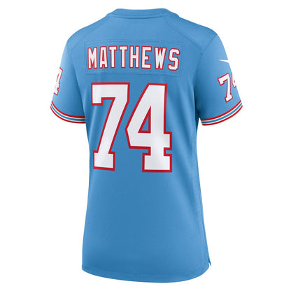 Bruce Matthews Tennessee Titans Women's Oilers Throwback Retired Player Game Jersey - Light Blue | NFL Jerseys