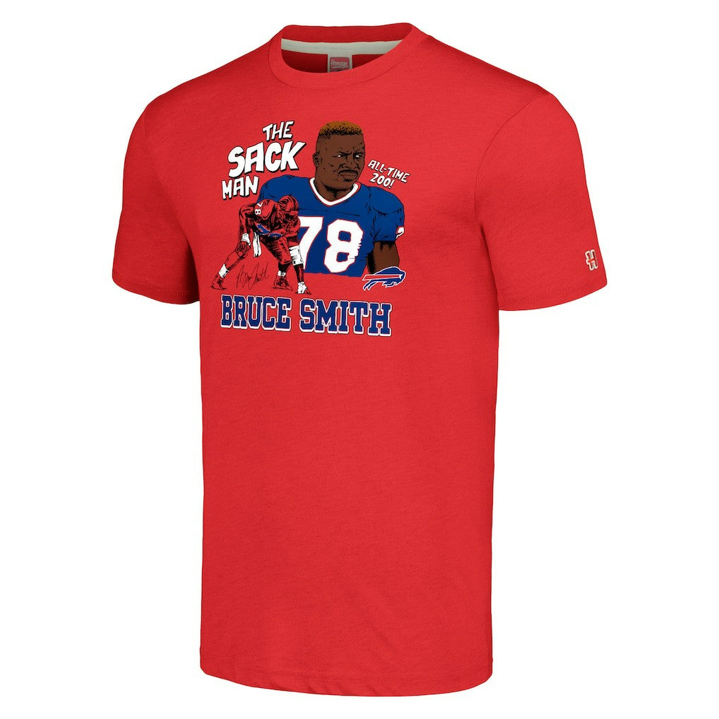 Bruce Smith Buffalo Bills Homage Unisex Caricature Retired Player Tri-Blend T-Shirt Red - NFL