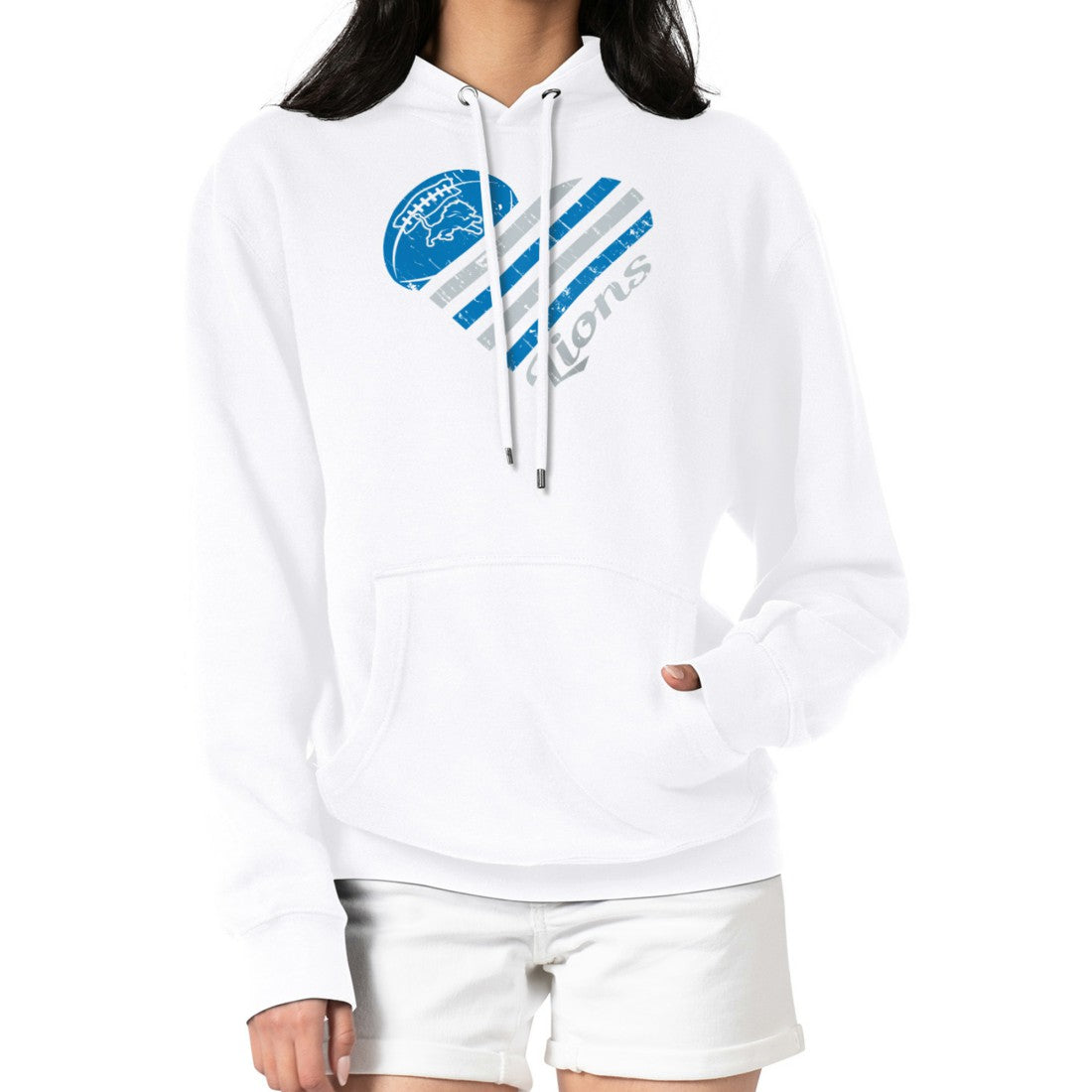 Detroit Lions G-III 4Her by Carl Banks Women's Heart Graphic Fleece Pullover Hoodie White - NFL