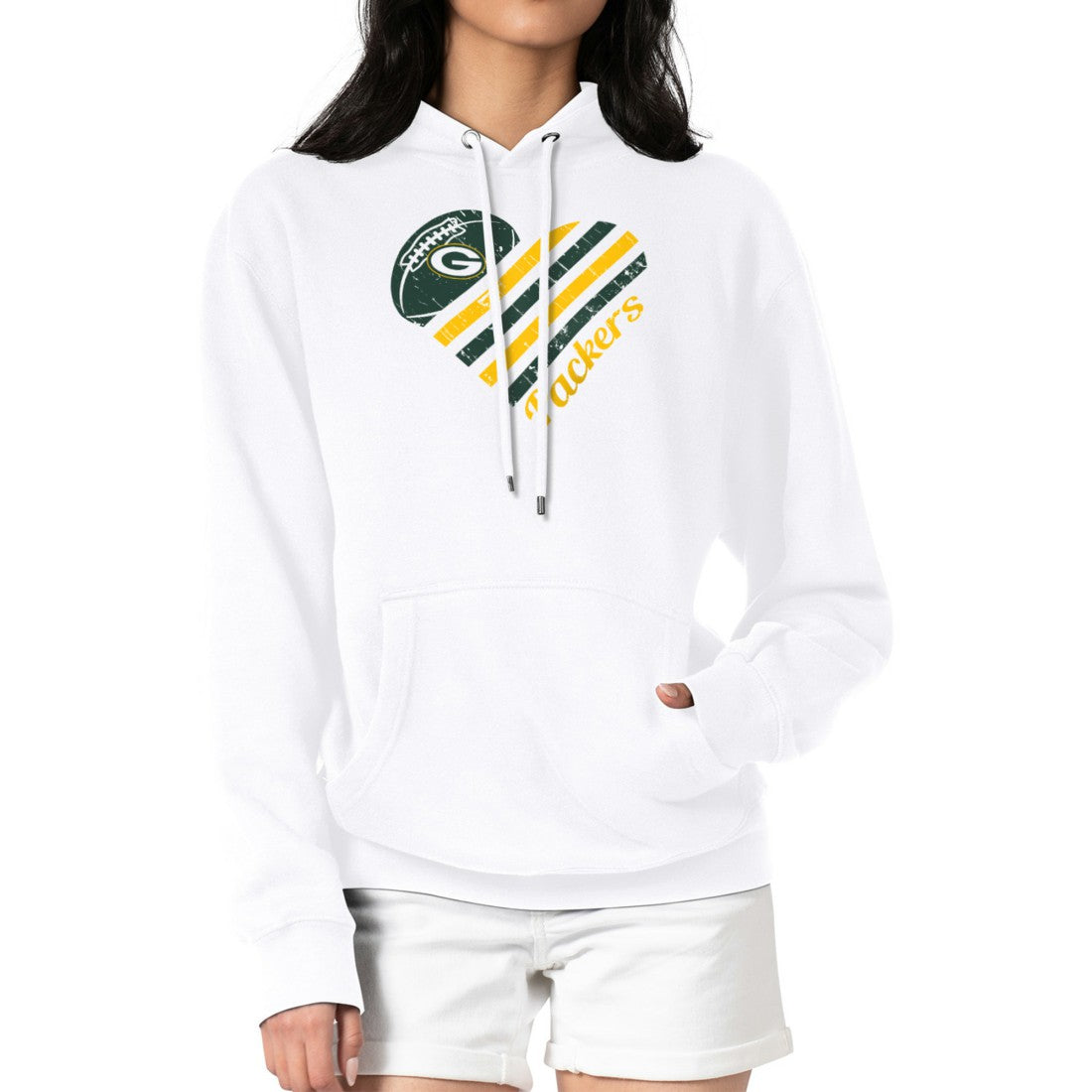 Green Bay Packers G-III 4Her by Carl Banks Women's Heart Graphic Fleece Pullover Hoodie White - NFL