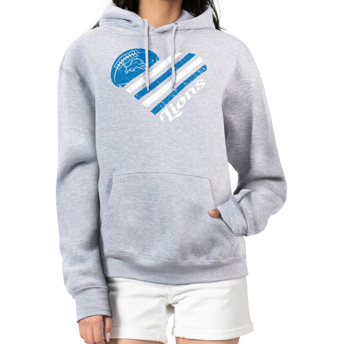 Detroit Lions G-III 4Her by Carl Banks Women's Heart Graphic Fleece Pullover Hoodie Heather Gray - NFL