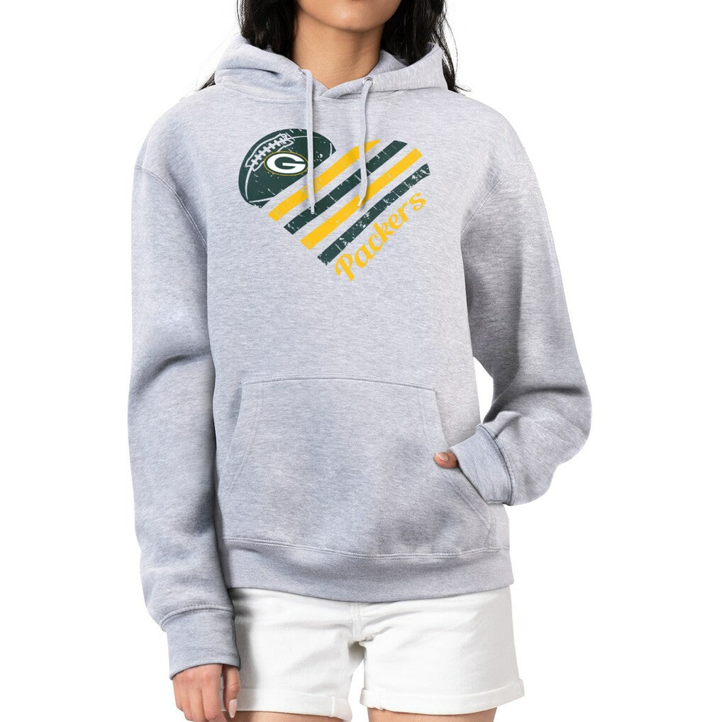 Green Bay Packers G-III 4Her by Carl Banks Women's Heart Graphic Fleece Pullover Hoodie Heather Gray - NFL