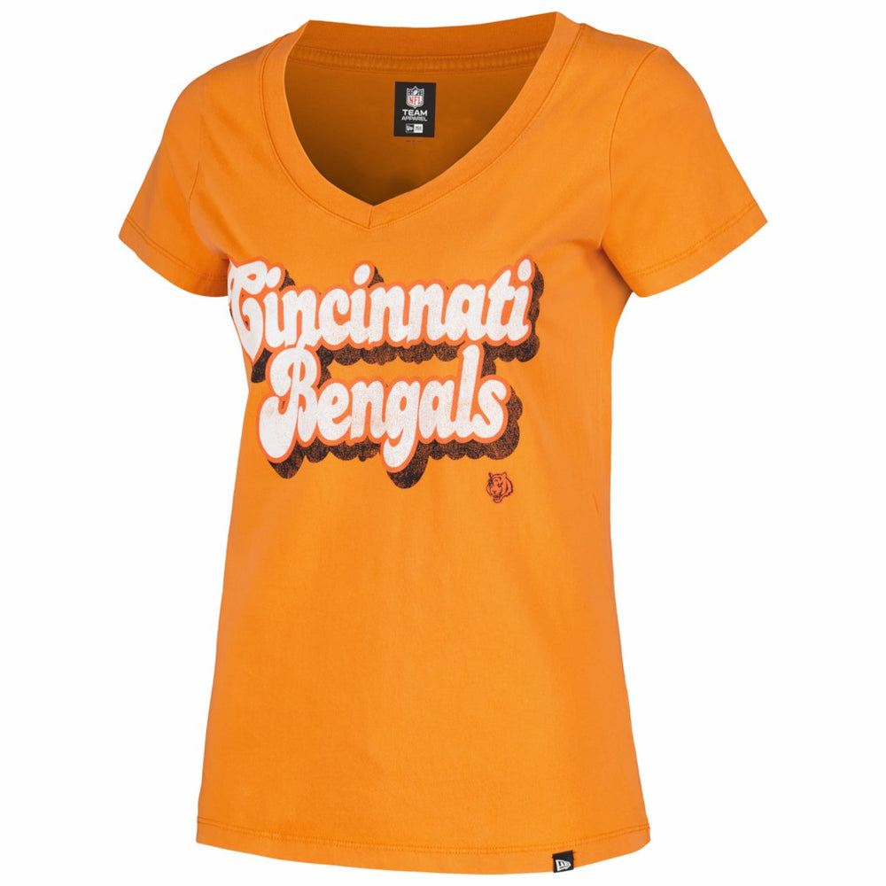 Cincinnati Bengals New Era Women's Enzyme Wash Low V-Neck T-Shirt Orange - NFL