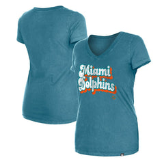 Miami Dolphins New Era Women's Enzyme Wash Low V-Neck T-Shirt Aqua - NFL