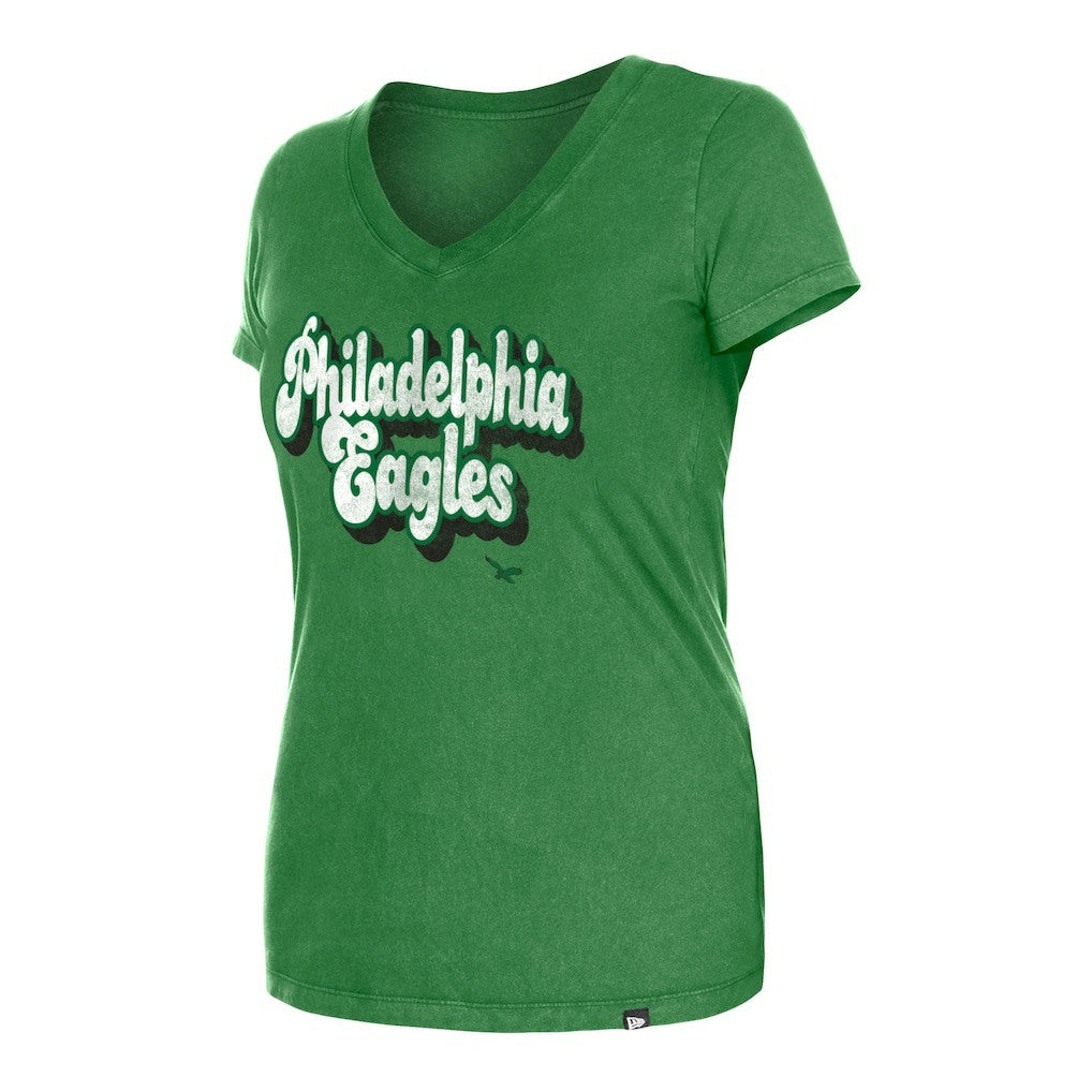 Philadelphia Eagles New Era Women's Enzyme Wash Low V-Neck T-Shirt Green - NFL