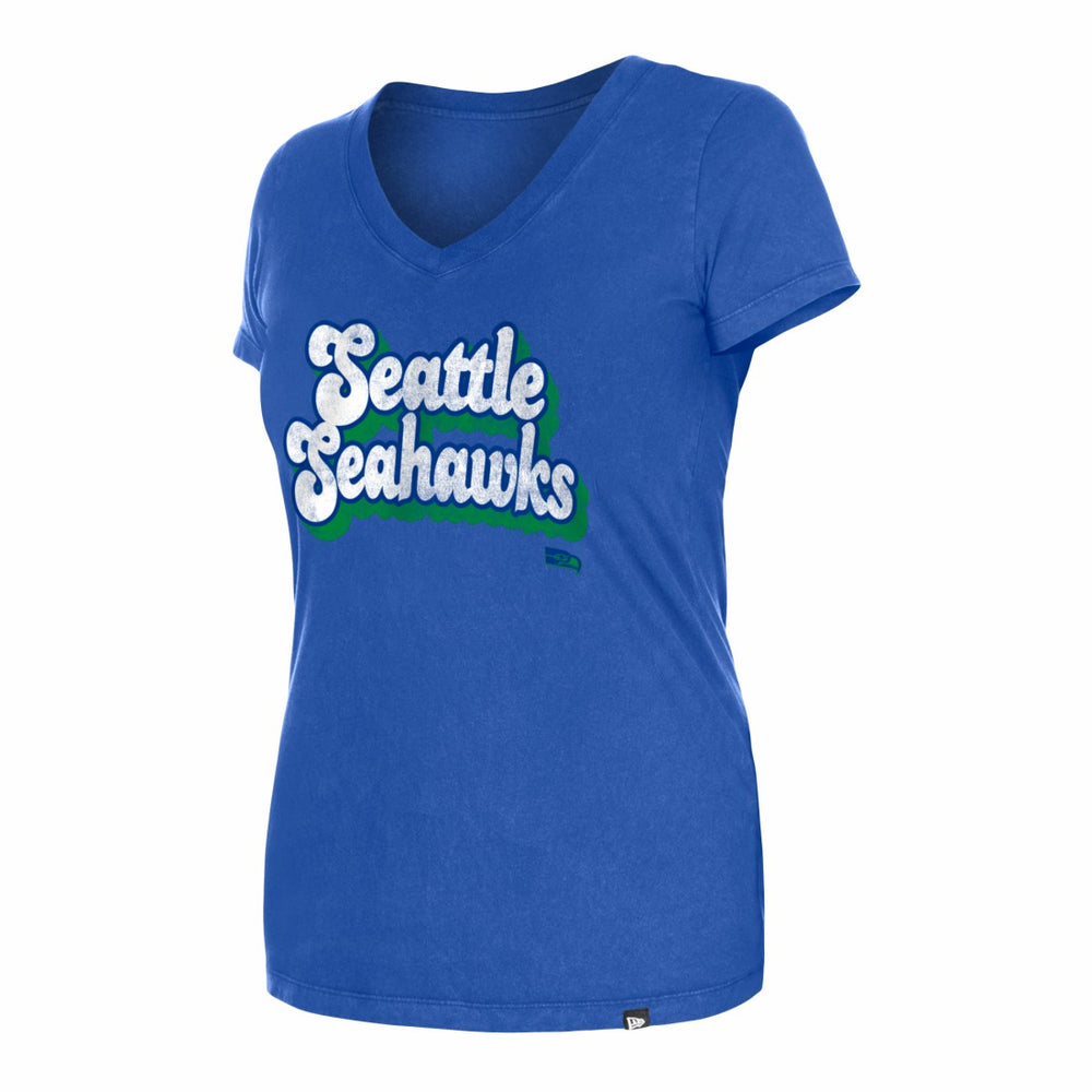 Seattle Seahawks New Era Women's Enzyme Wash Low V-Neck T-Shirt Royal - NFL