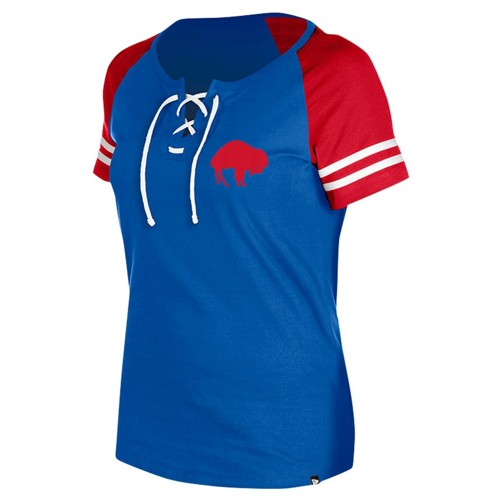 Buffalo Bills New Era Women's Throwback Lace-Up Raglan T-Shirt Royal - NFL