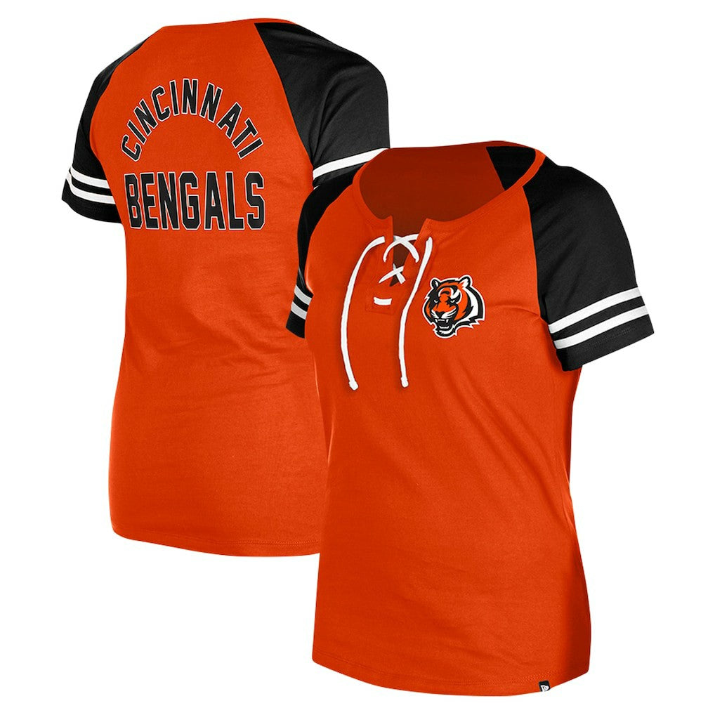 Cincinnati Bengals New Era Women's Lace-Up Raglan T-Shirt Orange - NFL