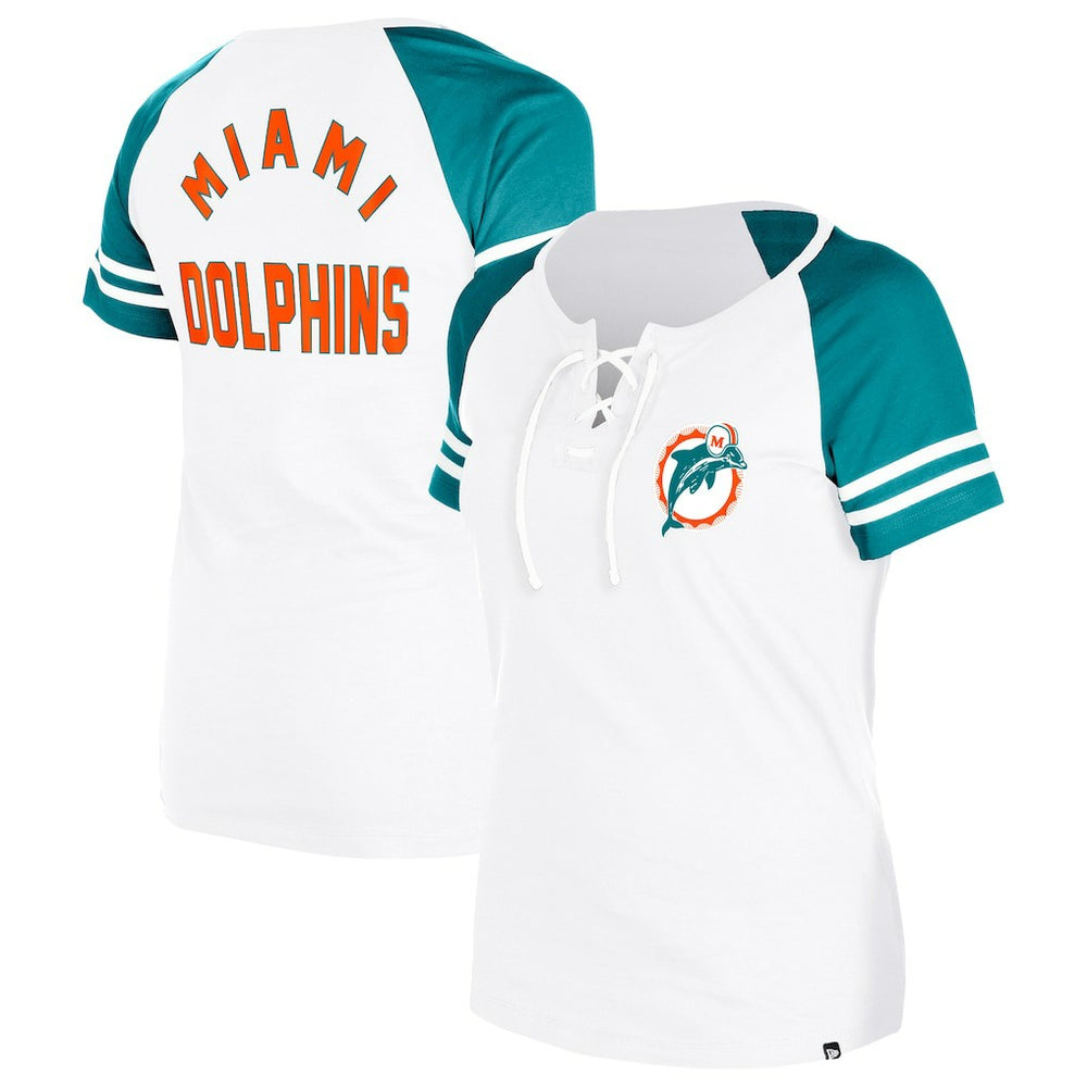 Miami Dolphins New Era Women's Throwback Lace-Up Raglan T-Shirt Gray - NFL