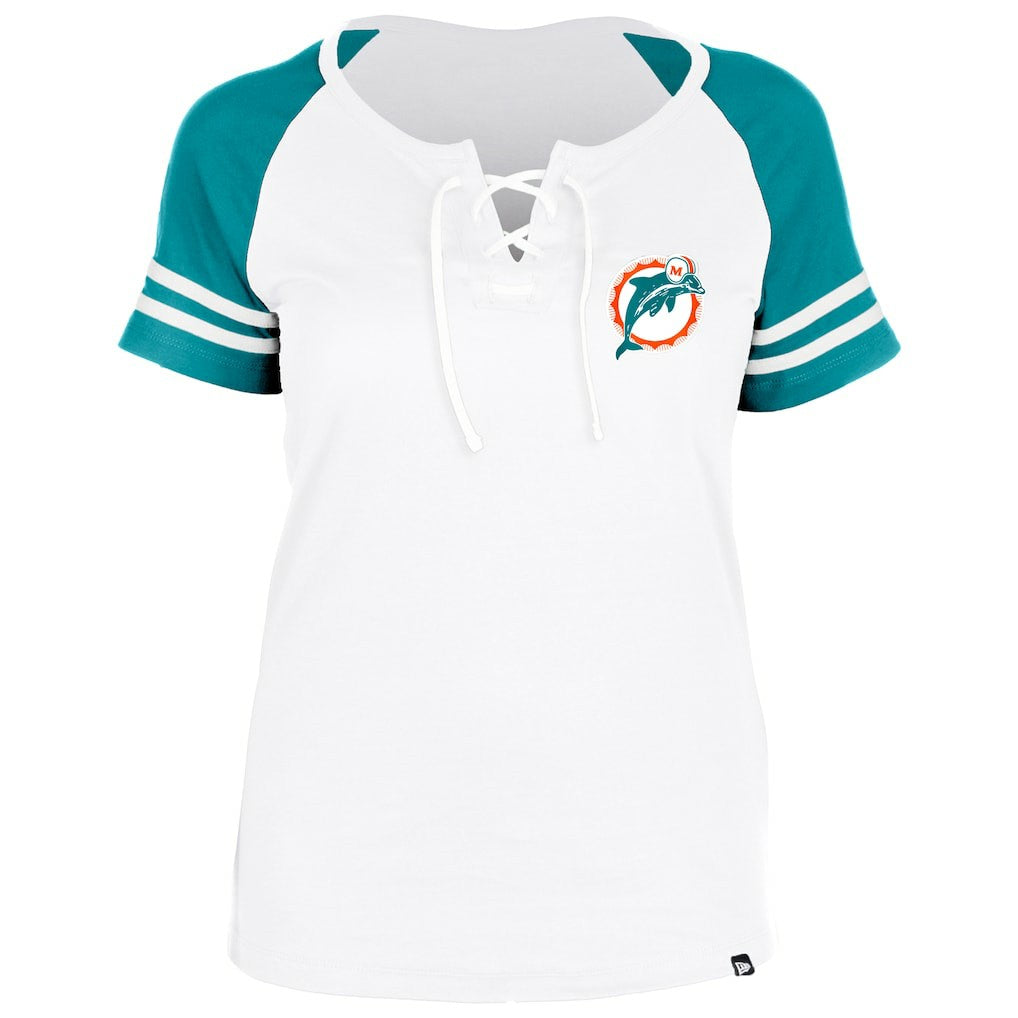 Miami Dolphins New Era Women's Throwback Lace-Up Raglan T-Shirt Gray - NFL