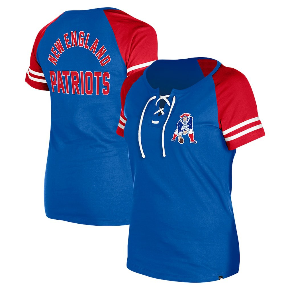 New England Patriots New Era Women's Throwback Lace-Up Raglan T-Shirt Royal - NFL