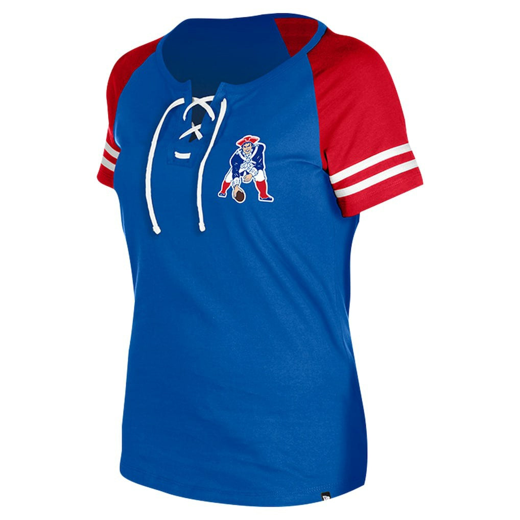 New England Patriots New Era Women's Throwback Lace-Up Raglan T-Shirt Royal - NFL