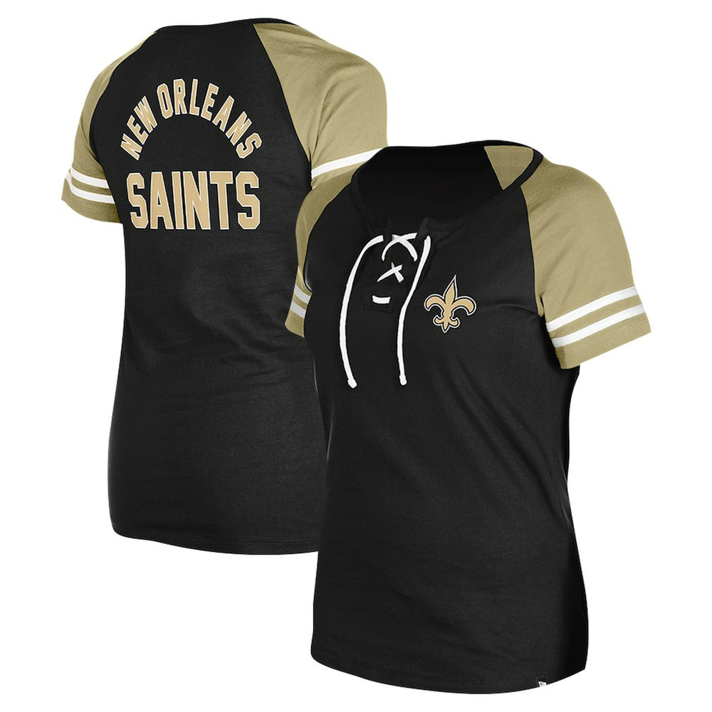 New Orleans Saints New Era Women's Lace-Up Raglan T-Shirt Black - NFL