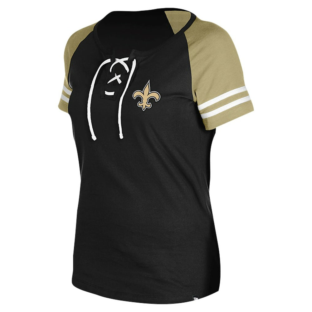 New Orleans Saints New Era Women's Lace-Up Raglan T-Shirt Black - NFL