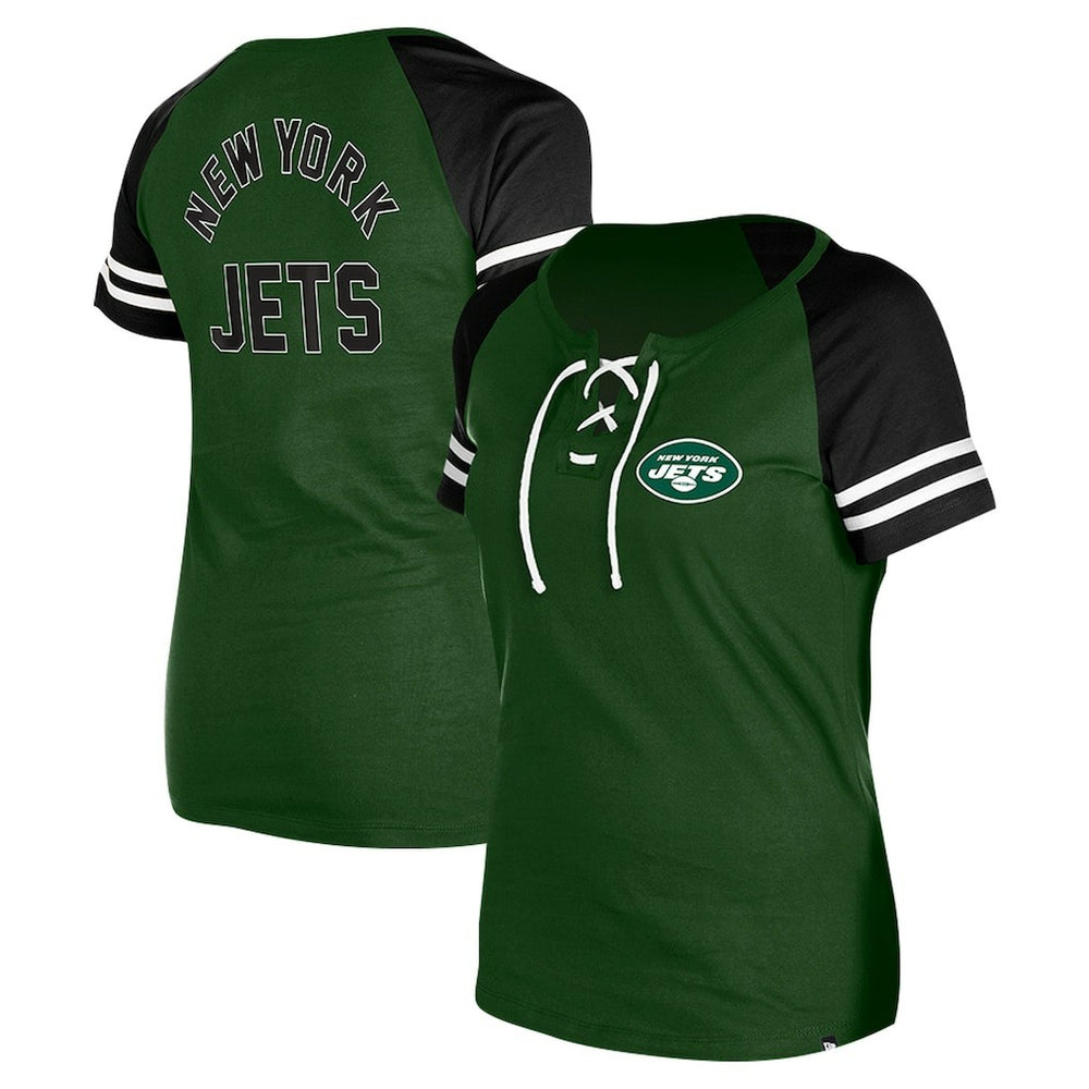 New York Jets New Era Women's Lace-Up Raglan T-Shirt Green - NFL