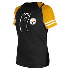 Pittsburgh Steelers New Era Women's Lace-Up Raglan T-Shirt Black - NFL