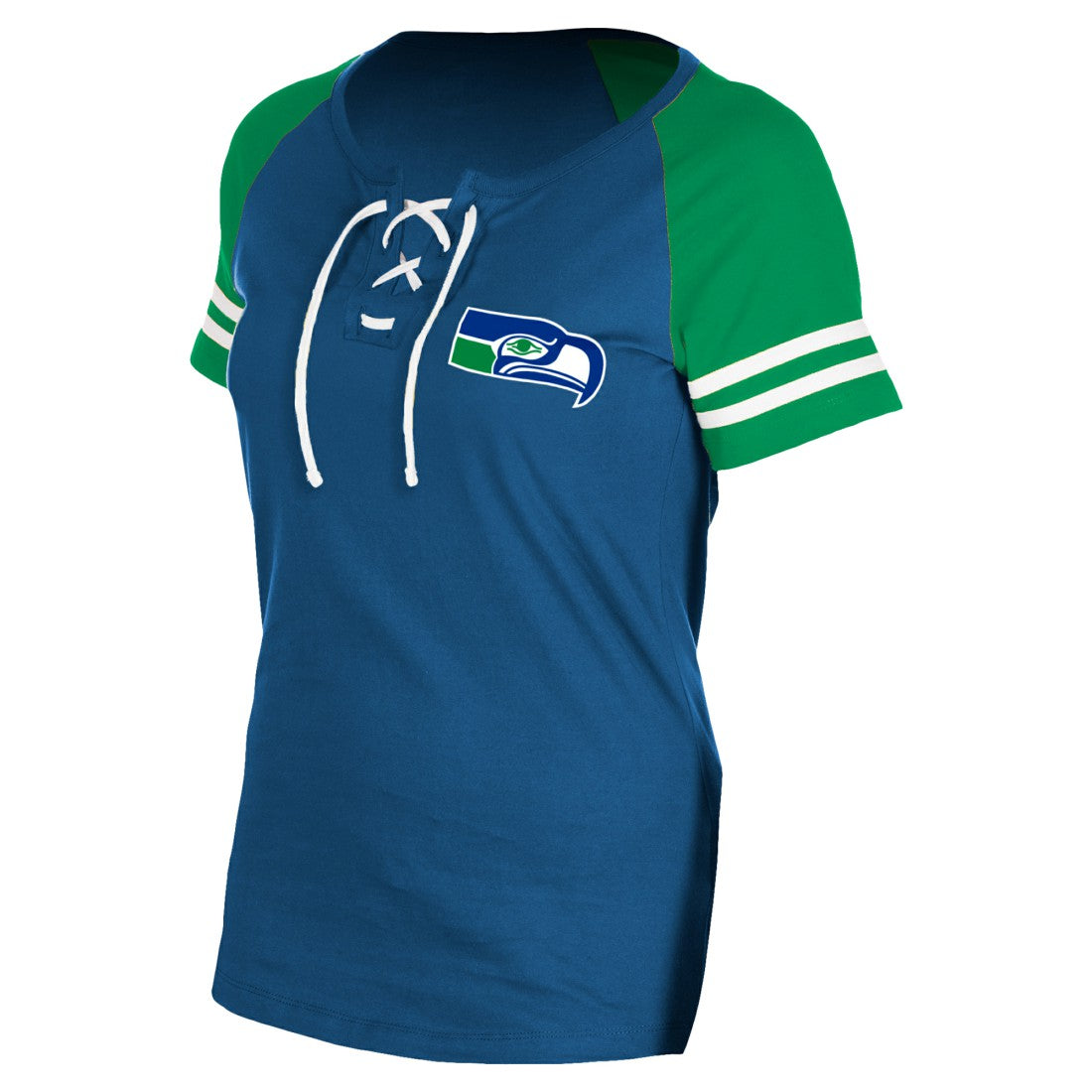 Seattle Seahawks New Era Women's Throwback Lace-Up Raglan T-Shirt Royal - NFL