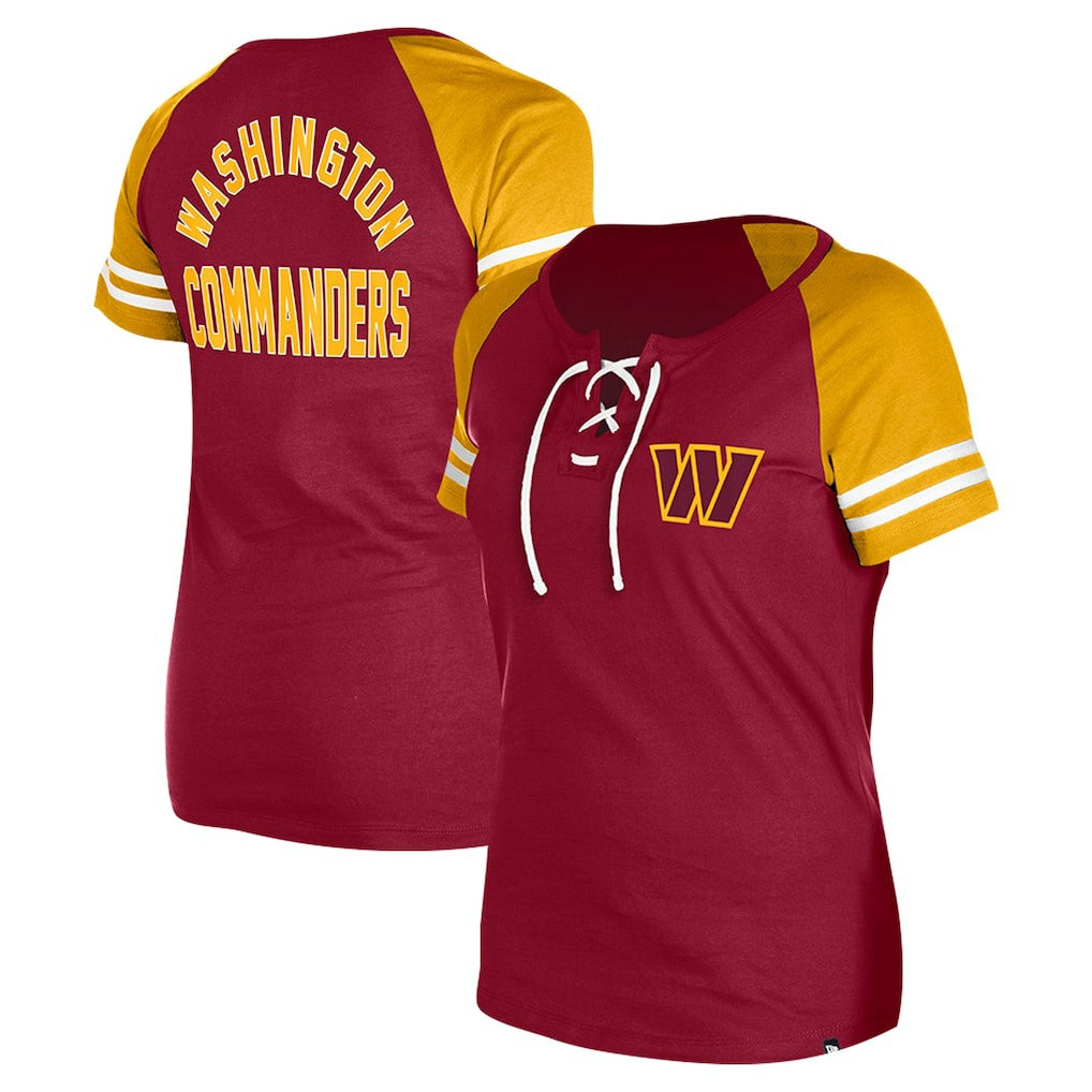 Washington Commanders New Era Women's Lace-Up Raglan T-Shirt Burgundy - NFL