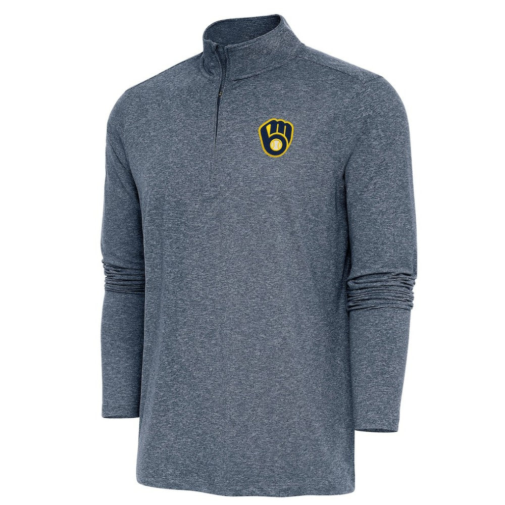 Milwaukee Brewers Antigua Hunk Quarter-Zip Pullover Top On Sale